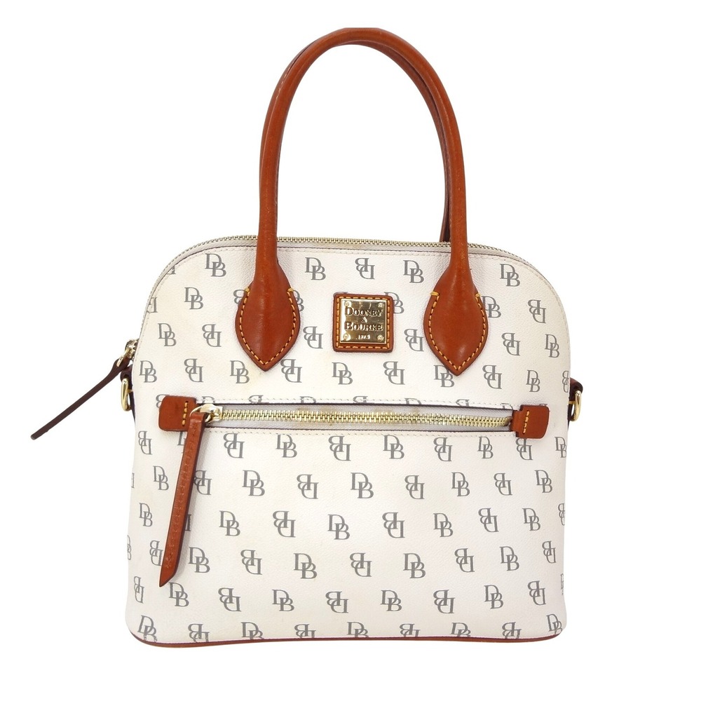 Dooney & Bourke Gretta Domed Satchel White Monogram Dome Leather Trim Bag